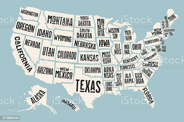 USA mit den Bundesstaaten.